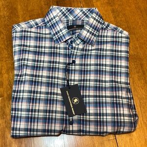 Hart Schaffner Marx button down dress shirt blue with pink accents large